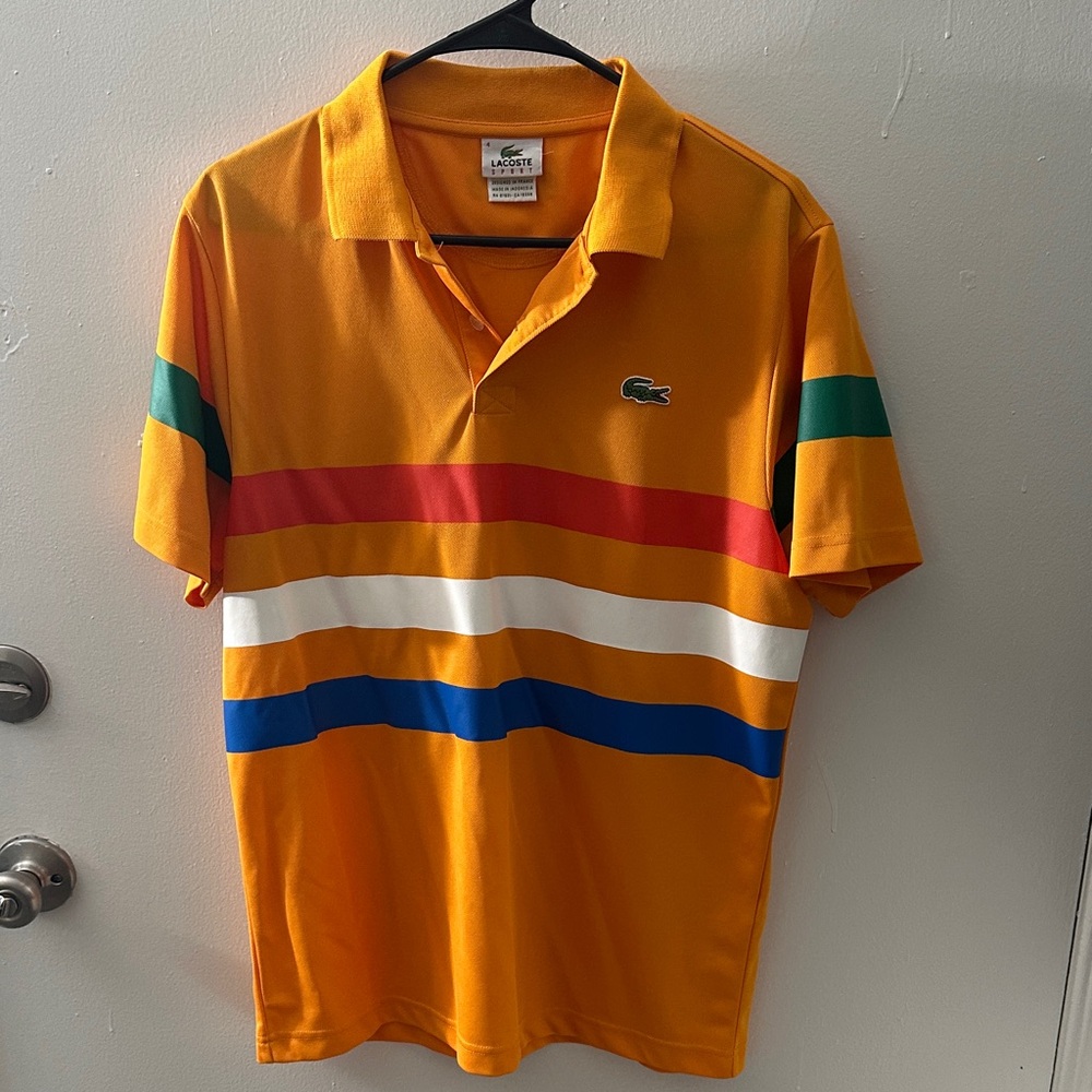 Lacoste Men's Polo Shirt with Orange and Multicolor Stripes